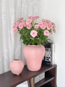 1件草莓造型花瓶，紅色樹脂可愛裝飾花瓶，家居裝飾，桌面擺件 - 粉紅色 - 查看 5