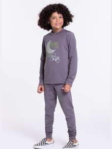 Conjunto Térmico Infantil Brilha no Escuro Masculino - Cinza - Visão 2