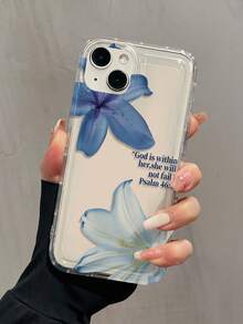 1个蓝色百合图案极简个性化TPU防震全包手机壳，带气囊标语，兼容苹果17、16、15、14、13、12、11 Pro Max、Air，兼容三星系列，国际版，非国内版 - 彩色 - 查看 3