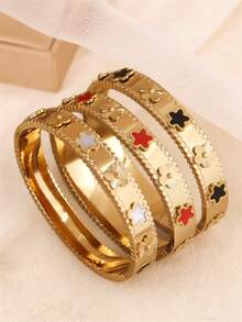 1 pieza Brazalete de acero inoxidable chapado en oro de 18K, resistente al agua, no se desvanece, regalo de moda para mujeres, adecuado para vacaciones, citas, regalo perfecto - pulsera - Ver 1