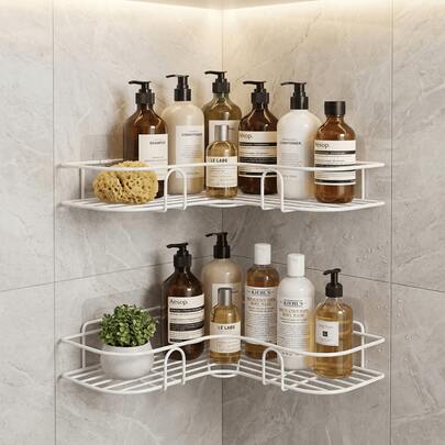 奢华黑白转角置物架 | 简约线条设计，完美适配现代浴室和厨房！焕新空间美感，本季必备！防锈防水！送给新房主和爱干净人士的完美礼物！#奢华生活 #转角置物架 #春季装饰 #奢华 #礼品创意