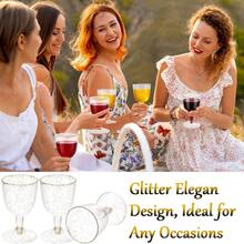 50 Pcs Disposable Clear Plastic Wine Glasses 5oz / 150ml, Gold Glitter Champagne Goblets Cocktail Cups For Weddings Birthday Bridal Shower Halloween Thanksgiving Christmas Party Outdoor Gatherings - 金色 - 查看 6