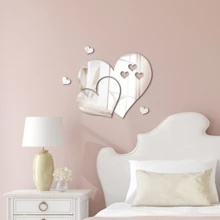 OUTANA 1 Set Acrylic Heart-Shaped Self-Adhesive Mirror Wall Stickers, Removable, Suitable For Bedroom, Living Room, Study, Dining Room, Wedding Decoration, Available In Gold, Silver, Black, Red - 5AX - View 1
