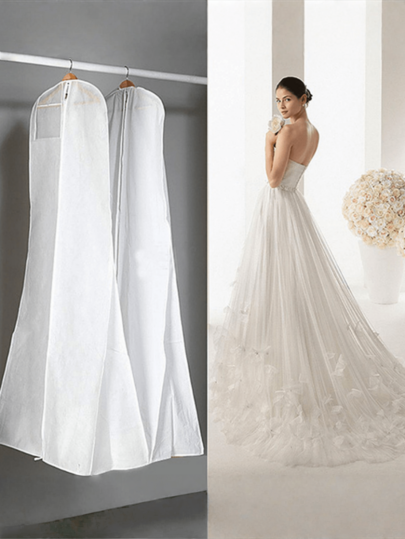 1pc Breathable Garment Bag For Wedding Dress, Bridal Gown, Evening Dress, Suit Jacket, Long Dress Storage, Dustproof Clothes Cover Bag With Zipper, Suitable For Wardrobe, Travel (183cm Length)