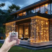 Luces de cortina con 8 modos, luces de jardín con 4 opciones de color, luces de ambiente romántico para decoración de habitaciones, decoración de bodas y fiestas, luces de hadas navideñas y de Halloween, decoración de coronas florales, luces de fiesta de cumpleaños, iluminación de jardín y patio, iluminación de paisaje - Cortina de luz con caja de baterías - Ver 20