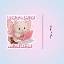 Pink Winged Working Cat "ESTRES HADA" Funny Sticker With Self-Deprecating And Cute Vibe, Waterproof Vinyl Sticker - Durable Matte Surface, Self-Adhesive Bumper Sticker, Suitable For Cars, Windows, Laptops, Trucks, Water Bottles - Multi-Purpose Durable Design, Car Sticker - one-size - View 2