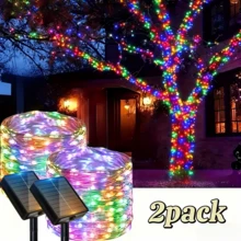2件組 太陽能鋰電池戶外仙女燈繩燈，7.01米 50 LED，8種功能，光感控制，適用於聖誕花園、庭院、樹木、派對、婚禮、母親節、感恩節等場合裝飾 - 太陽能銀線燈 - 查看 8