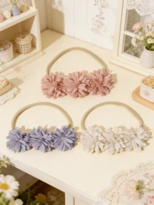 3pcs/Set Solid Color Floral Newborn Headbands, Soft Elastic Baby Girl Princess Hair Accessories Gift Set - Multicolor - View 2