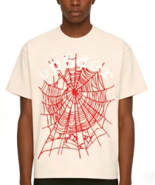 Sp5der Spider Letter Graphic T-Shirt , Hip Hop Streetwear Oversized Tee ,Casual Cotton Shirt, Pink Color - Apricot - View 7