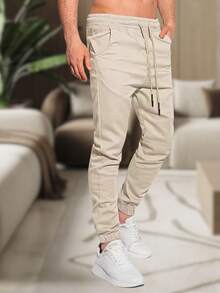 Men's Jogger Pants In Twill With Elastic Cuffs - Streetwear - Silver - View 2