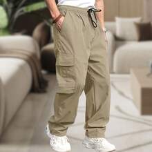 Men's Cargo Pants, Women's, 6 Pockets, Skate Style, Wide Leg, Drawstring Closure - Beige - View 5