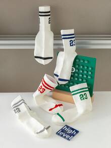 5 đôi tất dài đến bắp chân có sọc đơn giản dành cho trẻ em, thích hợp đi học và mặc thường ngày, cho mọi mùa - Nhiều màu - Xem 8