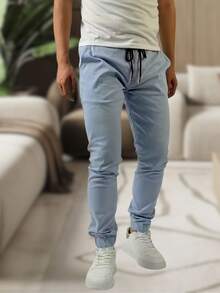 Men's Jogger Pants In Twill With Elastic Cuffs - Streetwear - Lavado ligero - Ver 3