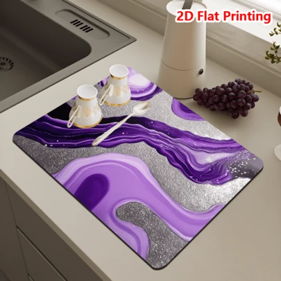 1/10个装银紫色大理石纹杯垫，防滑吸热隔热垫，适用于餐厅、咖啡桌、厨房