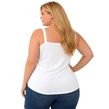 MALHAS ITA Regata Feminina Plus Size Veste Tamanho 40 ao 64 (M ao G10) Blusa com Pedraria Laço Malha Viscolycra Leve e Confortável - Branco - Visão 2