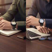 Reloj para Hombre Pulsera de Piel Vintage Elegante Diseño Clásico Casual Cronómetro Digital Multifunción Fecha, Alarma y Luz LED Estilo Formal y Deportivo Ideal para Oficina y Uso Diario - -,Negro - Ver 7