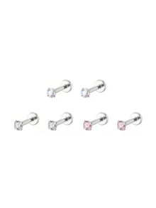 4 chiếc/6 chiếc/16G Khuyên môi phẳng đính đá Zirconia hình chữ T bằng thép không gỉ, khuyên tai sụn, kiểu dáng tối giản thời trang dành cho nữ, trang sức xỏ khuyên tai. - Nhiều màu - Xem 12