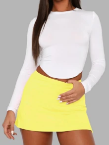 Women's Summer Sexy High Waist Split Hem Bodycon Mini Skirt Stretch Fitted Pencil Short Skirts Club Night Out - 黃色 - 查看 2