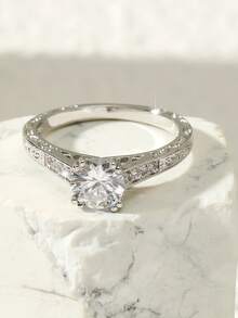 1 chiếc nhẫn Zirconia tối giản, thời trang, đa năng, quà tặng cho Ngày Valentine hoặc Ngày của Mẹ. - Bạc - Xem 2