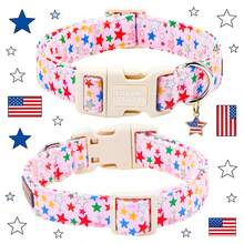 Vòng cổ cho chó Elegant Little Tail ngày Quốc khánh 4 tháng 7 với mặt dây chuyền hình ngôi sao màu hồng yêu nước, khóa nhựa tháo nhanh, vòng cổ điều chỉnh được cho chó cưng của bạn. - màu hồng tươi - Xem 3