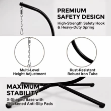 Cludcofa Hammock Chair Stand,Egg Chair Foldable Wicker Rattan Hanging Swing Chair Indoor Outdoor Patio Wicker Chair Hammock Chairs With Stainless Steel Hanging Kit Chain Link UV Resistant Cushion Bedroom Balcony - Black - View 7