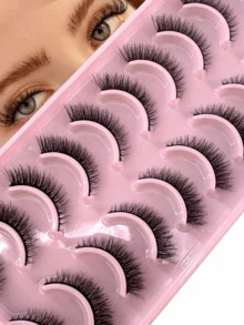 10对柔软蓬松的3D仿貂毛假睫毛，自然逼真的手工制作浓密卷翘假睫毛 - 黑色 - 查看 1