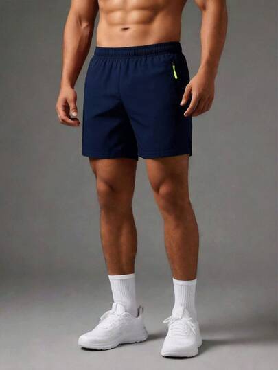 Men's Casual Drawstring Waist Zipper Pocket Running Shorts, Street Style Loose Soft Sweatpants Suitable For Daily Sports And Outdoor Activities