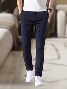 Men's Slim Fit Twill Pants, Original Size, Elastane, Men's Clothing, Factory Direct - Blue - View 1