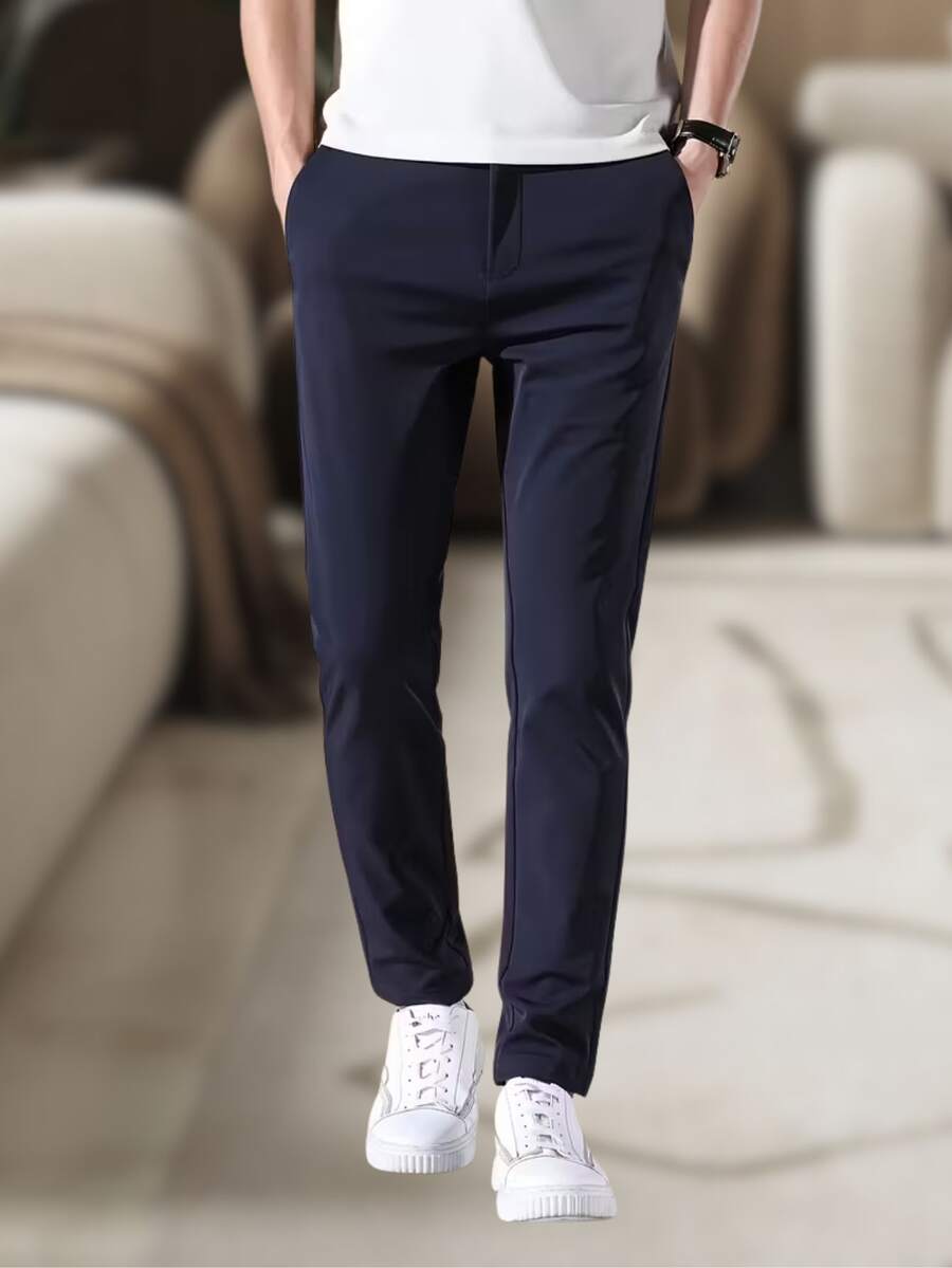 Men's Slim Fit Twill Pants, Original Size, Elastane, Men's Clothing, Factory Direct - Blue - View 1