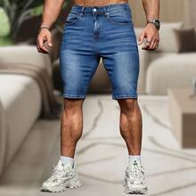 Men's Slim Fit Destroyed Denim Shorts, Summer Fashion, Premium Line, Original Factory Outlet, Colors: Dark Black, Medium Black, Light Black - 中等水洗藍 - 查看 9
