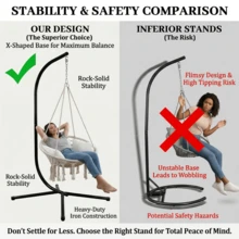 Cludcofa Hammock Chair Stand,Egg Chair Foldable Wicker Rattan Hanging Swing Chair Indoor Outdoor Patio Wicker Chair Hammock Chairs With Stainless Steel Hanging Kit Chain Link UV Resistant Cushion Bedroom Balcony - Black - View 6