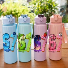 1pc 750ml Kids Water Bottle, Cute Funny Element Design Leak-Proof Straw Cup, Portable Kindergarten Water Bottle, Large Capacity Sports Water Bottle For Summer - Multicolor - View 2