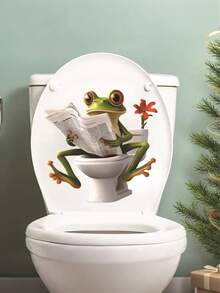1set- New Creative Little Frog Reading The Newspaper Bathroom Toilet Seat Wall Sticker – Waterproof Self-Adhesive Toilet Sticker - Multicolor - View 2