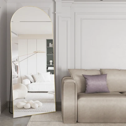 CASSILANDO Full Length Mirror 65"*24" Floor Mirror, Standing Mirror Smooth Arched Top Mirror, Large Arched Mirror, Bedroom Living Room Wall Mirror, Black,Gold