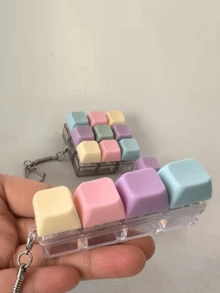 1 pieza Llavero de alivio de estrés con 4 teclas de color macaron, para presionar con los dedos - Multicolor - Ver 3