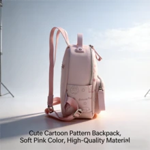1pc Women's Fashion Backpack, Pink Cartoon Print, Durable Multi-Layer Daypack, Zipper Closure, Suitable For Daily Commute, Leisure, Travel, Anniversary Gift - Pink - View 3