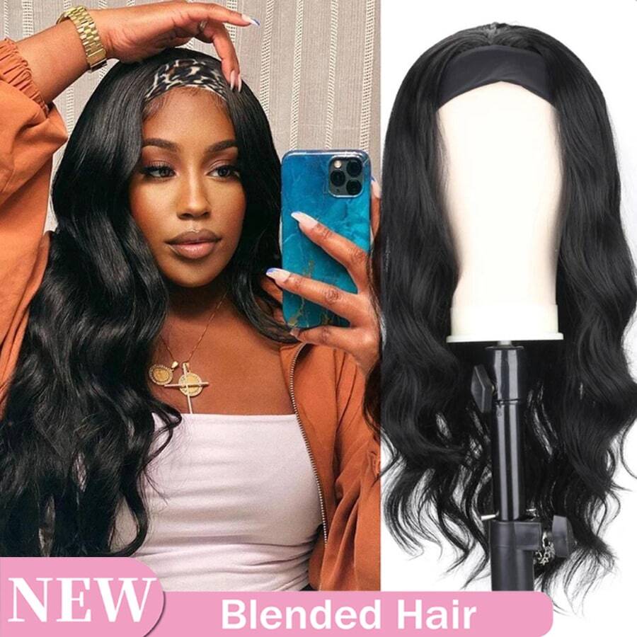 MECRY 女士发箍假发，波浪卷黑色金色假发，带发箍，人造假发，适合 - 自然色&黑色系 - 查看 1