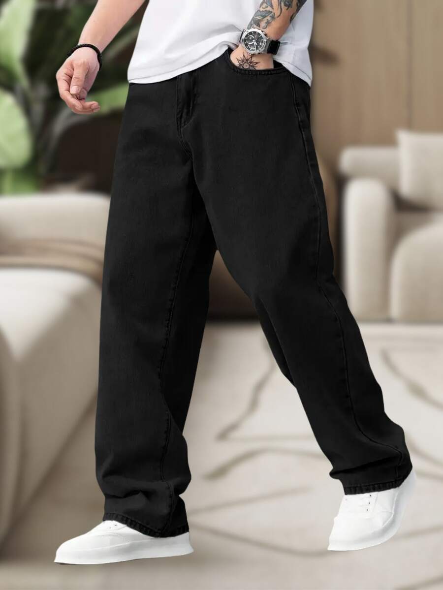 Men's Dazzling Wide Leg Balloon Jeans, Skate Style. Direct From The Factory For A Limited Time. - Hitam - View 1