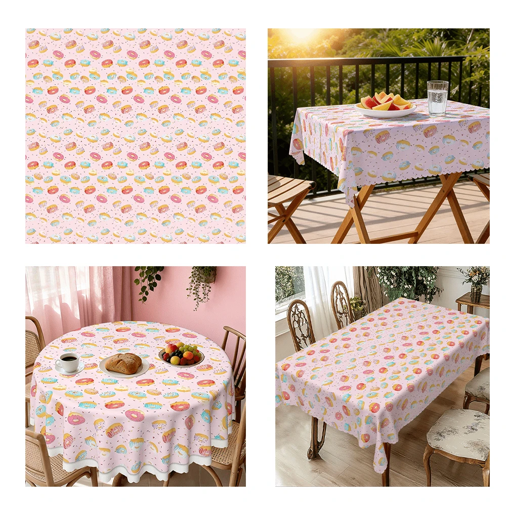 1pc Cute Tablecloth, Made Of Polyester Fabric, Washable And Reusable, With A Doughnut Design, Suitable For Dining Tables, Desks, Kitchens, Restaurants, Small Parties, Outdoor Camping, Wedding Table Decoration, Available In Multiple Sizes - A - View 1