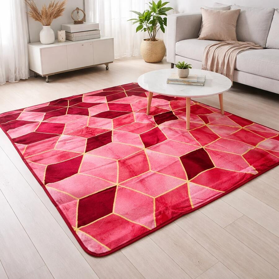 Casa Laura Enxovais Soft Flannel Rug In Modern Prints 2.00 X 1.50 - Various Colors - GEOMETRIC CHERRY - View 1