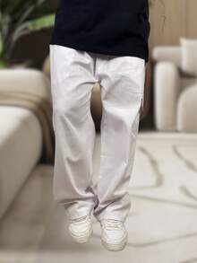 Men's Cargo Pants, Women's, 6 Pockets, Skate Style, Wide Leg, Drawstring Closure - White - View 2