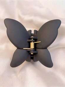 4pcs Classic Matte Black Butterfly Hair Claw Clips, Large Elegant Shark Tooth Jaw Clips For Half Updo Ponytail - Black - View 3