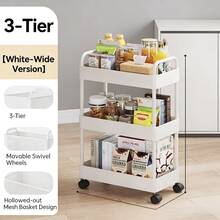 3-Tier Rolling Utility Cart, Multifunctional Storage Trolley With Wheels For Kitchen, Bathroom, Living Room - White - View 2