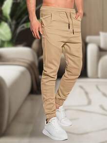Men's Jogger Pants In Twill With Elastic Cuffs - Streetwear - 米色 - 查看 2