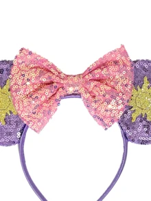 Fascia per capelli con fiocco glitterato e orecchie a forma di cartone animato carino, fascia per capelli decorata con paillettes lucenti per un look alla moda quotidiano, accessorio per capelli versatile adatto per uscite al parco a tema, feste in costume, spettacoli di cosplay, balli in maschera, eventi di compleanno e serate, copricapo elastico confortevole con materiale leggero per l'uso tutto il giorno - Stili casuali - Visualizzare 4