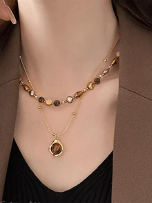 Bộ 2 chiếc vòng cổ hạt đá mắt hổ sang trọng, mặt dây chuyền hình học, phong cách Bohemian, phù hợp cho sử dụng hàng ngày, đi nghỉ mát, dự tiệc, làm quà tặng. - Nhiều màu - Xem 2