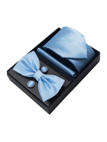 一套男士豪华领带套装，包括领带、领结、口袋巾和袖扣，礼盒包装。 - 混色 - 查看 5