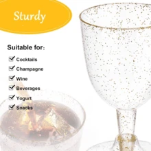 50 Pcs Disposable Clear Plastic Wine Glasses 5oz / 150ml, Gold Glitter Champagne Goblets Cocktail Cups For Weddings Birthday Bridal Shower Halloween Thanksgiving Christmas Party Outdoor Gatherings - 金色 - 查看 4