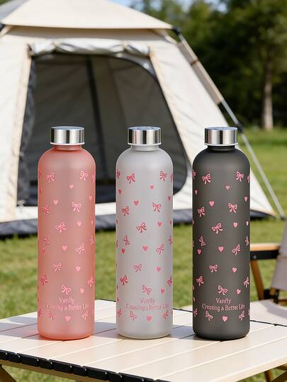 1 pieza Botella de agua de 1000ml con elemento de lazo, el mejor regalo para amigos, novia, novio, mujeres, de acabado mate, de gran capacidad para la escuela, exteriores, campamento, senderismo, taza portátil