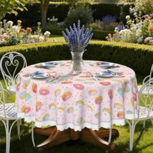 1pc Cute Tablecloth, Made Of Polyester Fabric, Washable And Reusable, With A Doughnut Design, Suitable For Dining Tables, Desks, Kitchens, Restaurants, Small Parties, Outdoor Camping, Wedding Table Decoration, Available In Multiple Sizes - A - View 4
